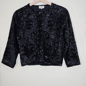 Jacket Women 40 S/M Black VTG 60s Sequins British Crown Colony of Hong Kong Art